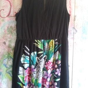 Floral/black 100% cotton skater dress size L
